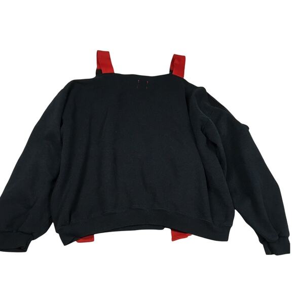 LF‎ Furst Of A Kind Sweatshirt Oversized Cold Shoulder Buckle Strap Red Black OS - Picture 2 of 9
